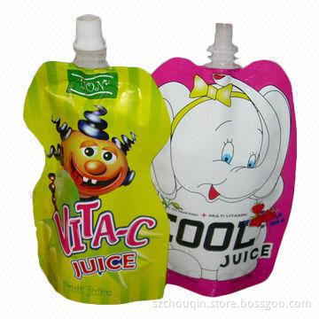 Juice Bags with Spout, Stand-up and Light-proof, Long Shelf Time and Fast Lead-time, Food Grade